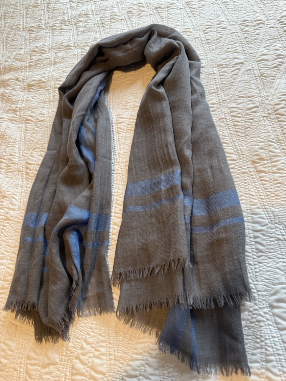 Ermenegildo Zegna Gray Scarf with Blue Stripes made in Italy 55x55